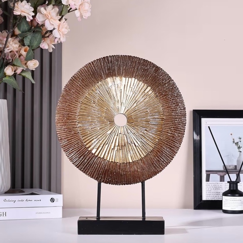 Wood Color Minimalist Round Statue Above Cabinet Decor Kitchen, Modern Small